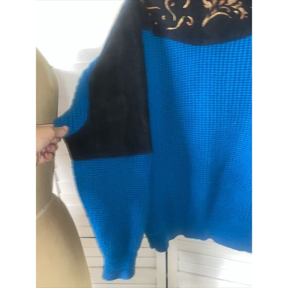 VTG 70s PIONEER WEAR Men’s Western, Aztec Sweater Turquoise Leather Large - Picture 3 of 10